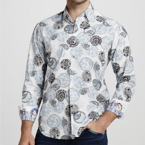 Robert Graham Moeini Sport Blue Embroidered Flip Cuff Shirt Large